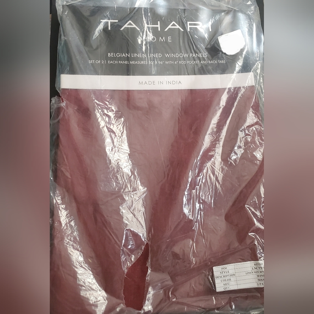 Tahari home dark red Belgian linen lined wide‎ 50"x96" window panels brand new